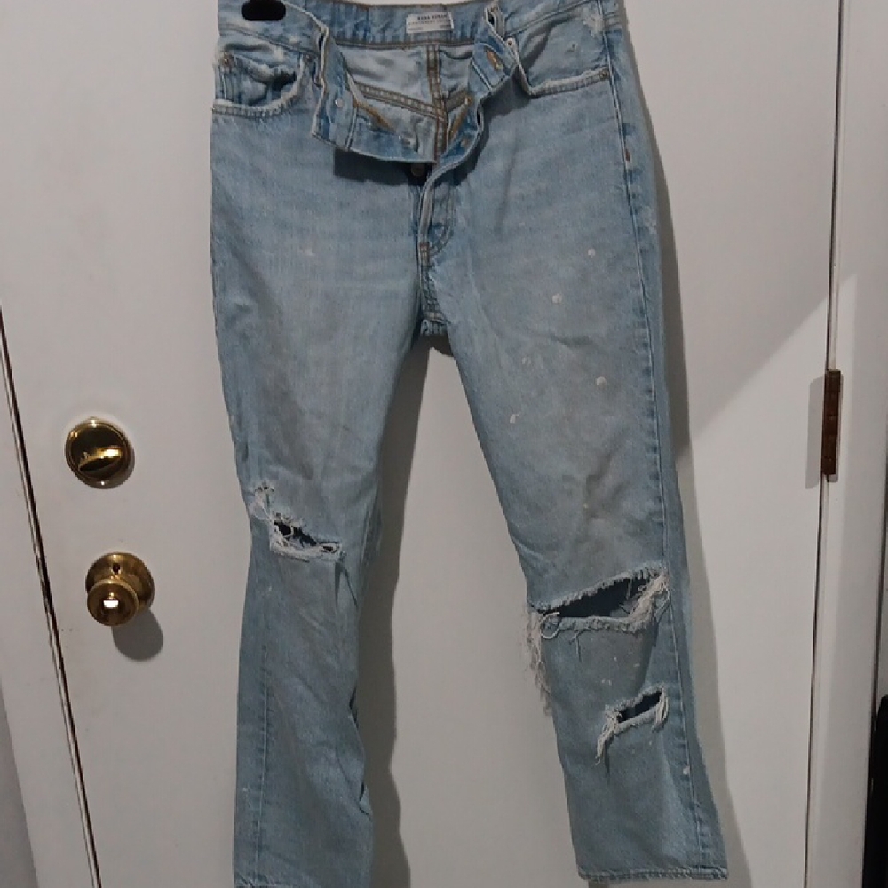 Zara Light Blue Distressed Boyfriend Jeans